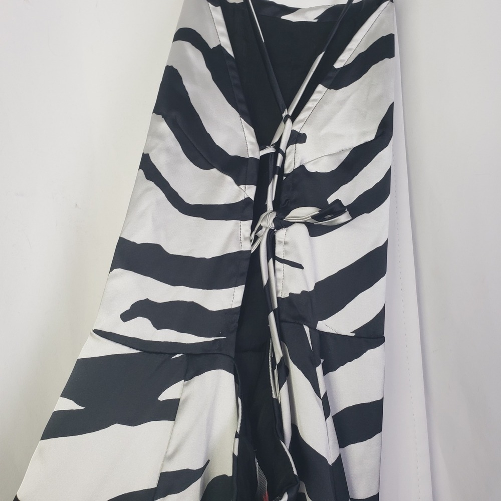 Free People Abby Zebra Print Satin Maxi Dress Black White Lace Up Back Size 12 - Picture 7 of 10